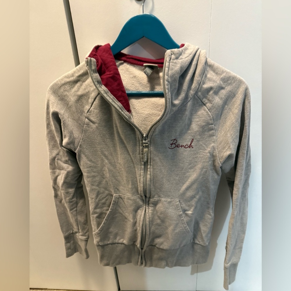Bench Light Gray and Maroon Zip-Up Hoodie